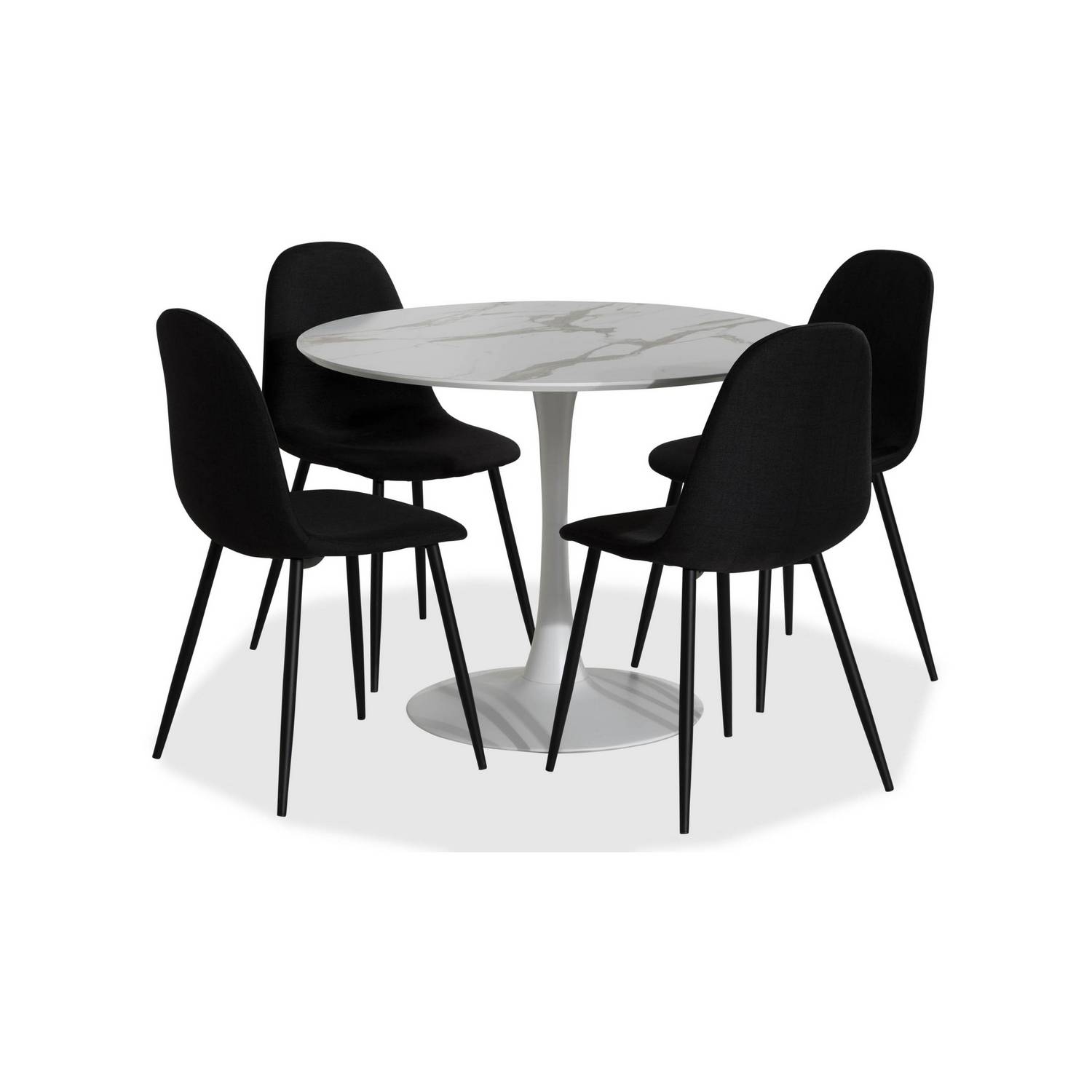 Matgrupp Basic Home Caitly Runt Matbord 100 cm Vit Bas med 4 Nibe Matstol