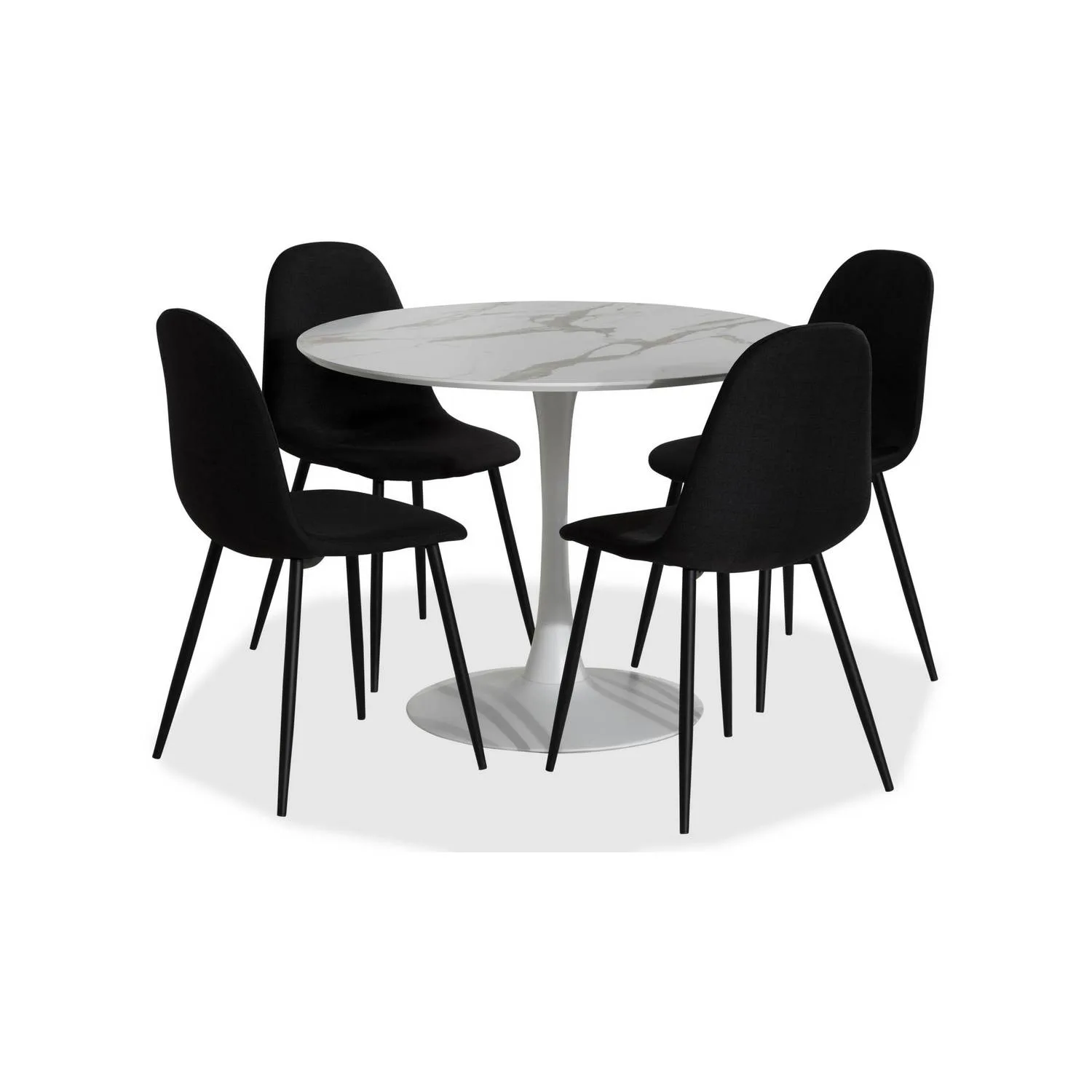 Matgrupp Basic Home Caitly Runt Matbord 100 cm Vit Bas med 4 Nibe Matstol