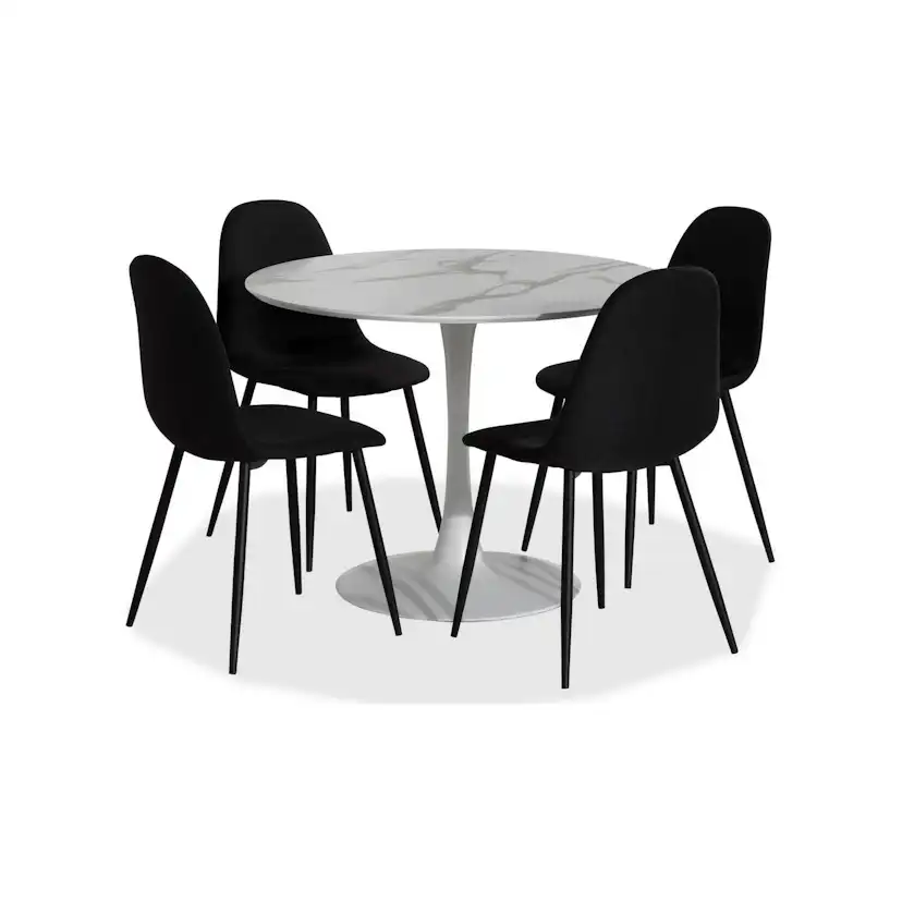 Matgrupp Basic Home Caitly Runt Matbord 100 cm Vit Bas med 4 Nibe Matstol