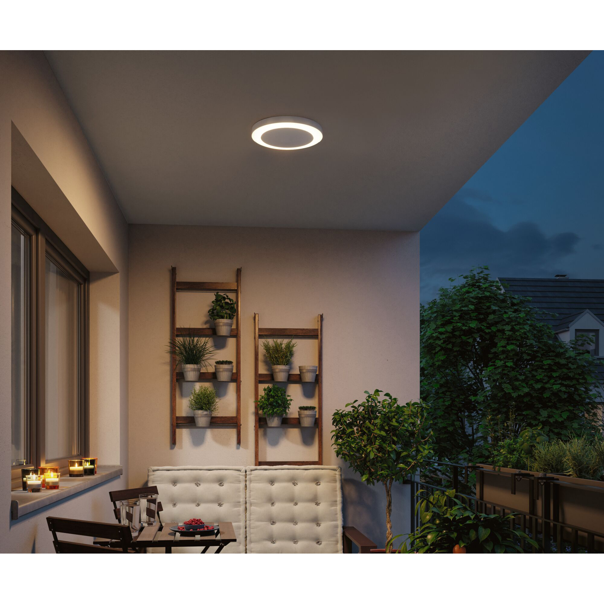 Taklampa LED Paulmann Circula med Skymningsstyrd rörelsedetektor Seawater Resistant IP44 230V Färg: Vit