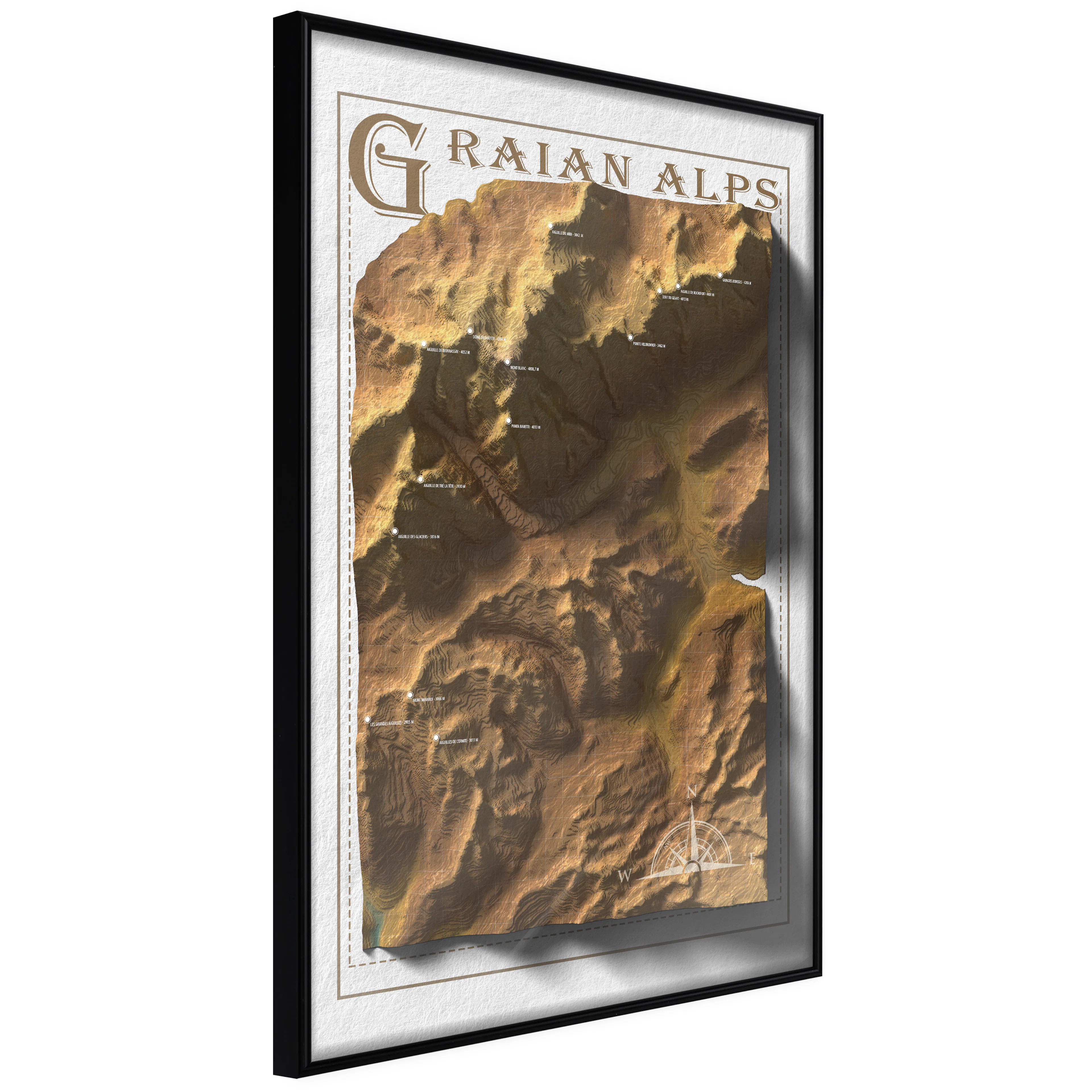 Affisch - Isometric Map: Graian Alps [Poster] 20x30 Svart ram, 20x30 cm