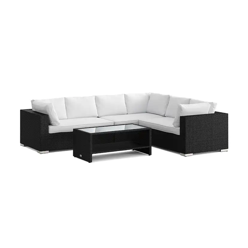 Loungegrupp Comfort Garden Bahamas L-formad utesoffa vänster, 6-sits med bord och hylla