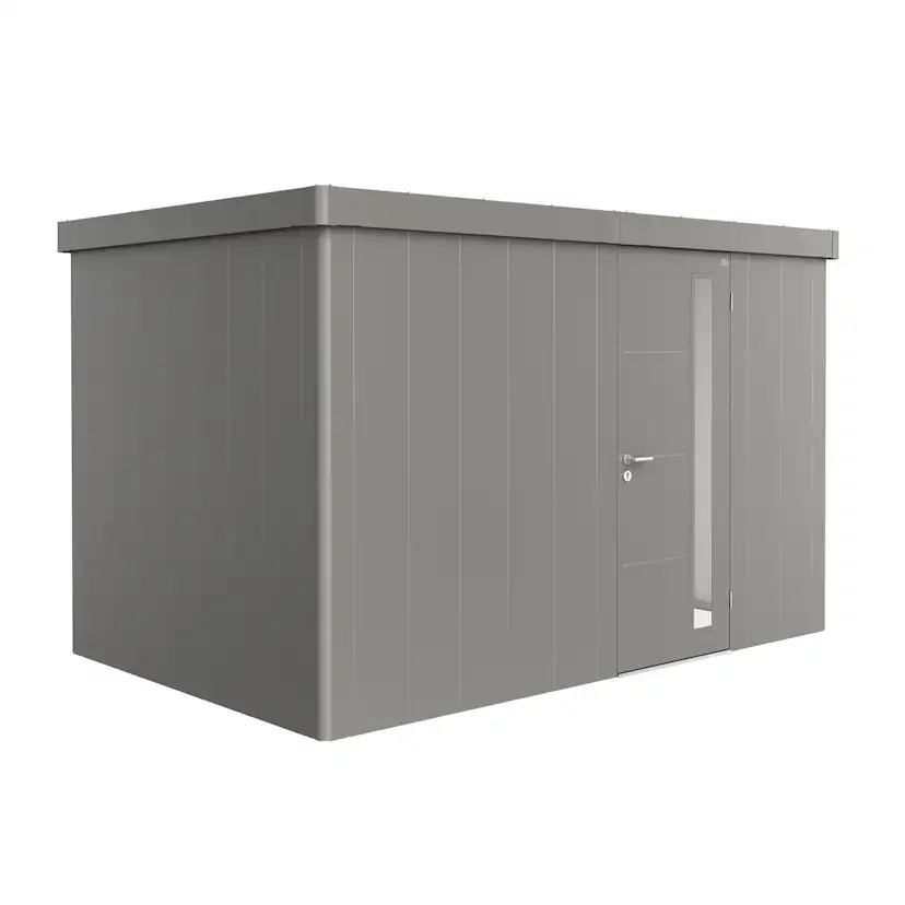 Trägård skjul Neo 2D med Standarddörr, metallic kvarts-grå Kvartsgrå