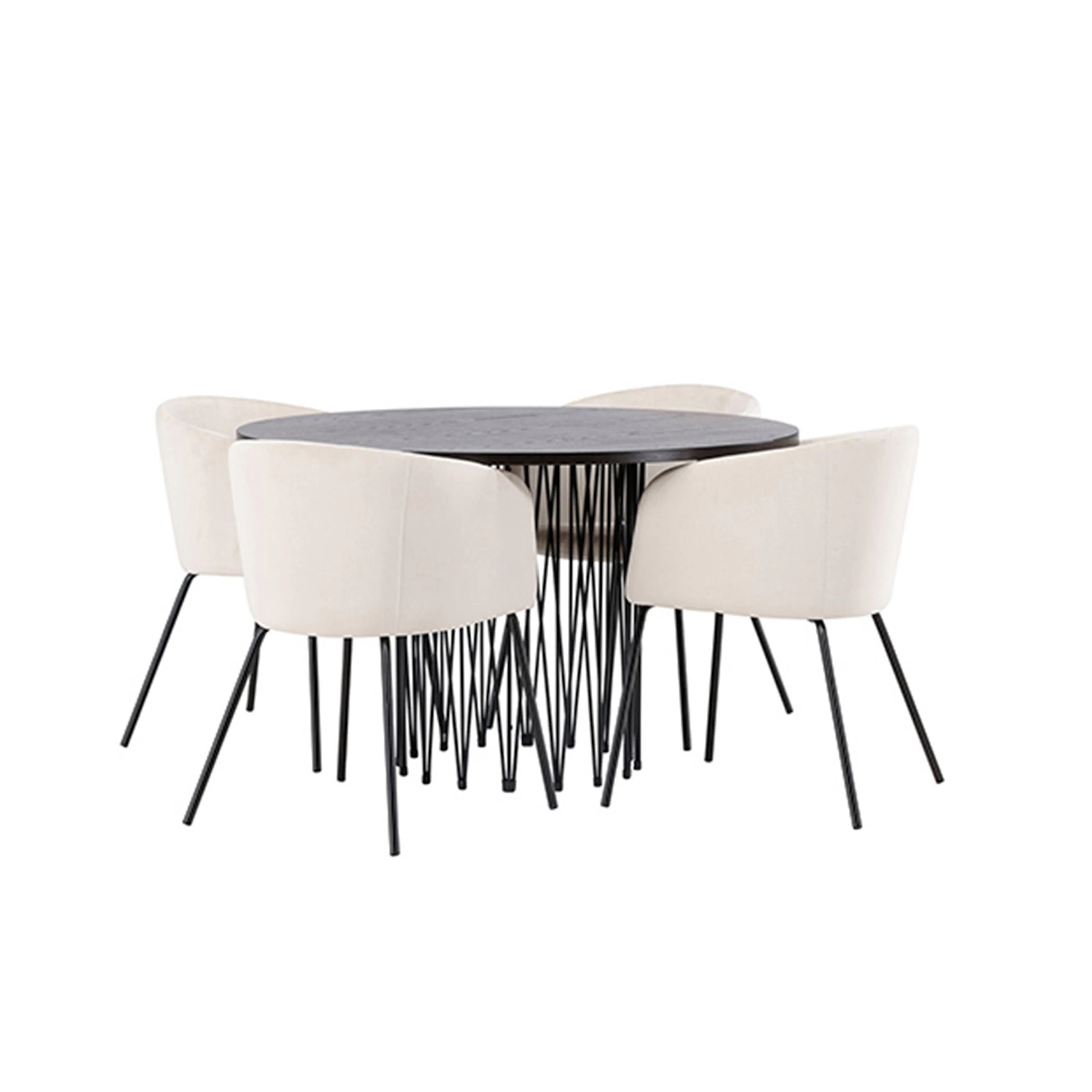 Stone round Dining Table - Black / Mocca Veneer +Berit Chair Vit/Brun