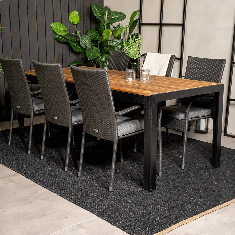 Bois bord 200*100cmSvart Legs/Acacia +Anna stol-Svart6 Akacia/Svart