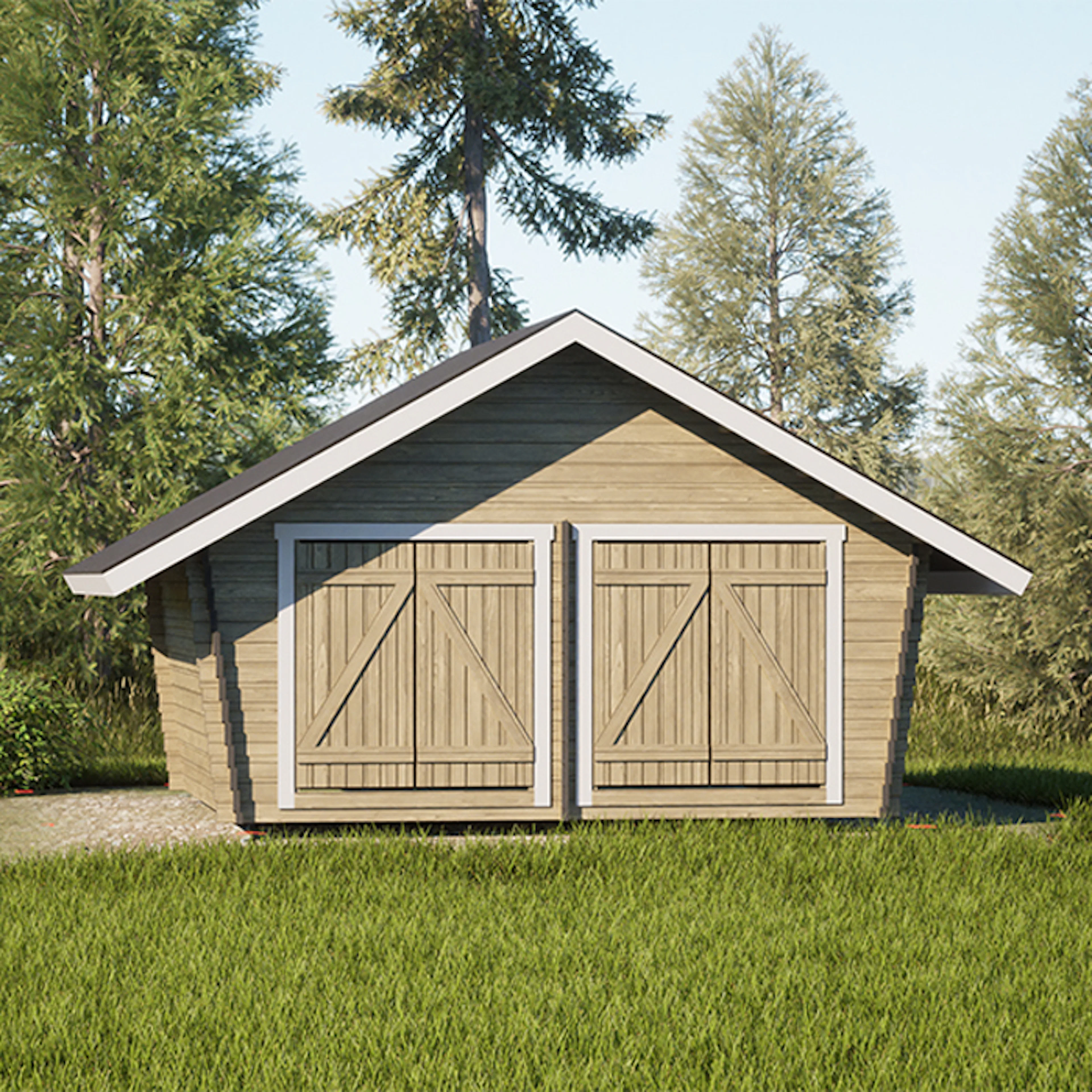 Timmerförråd LP Garden U-L (16m²) Lutande Tät Vägg