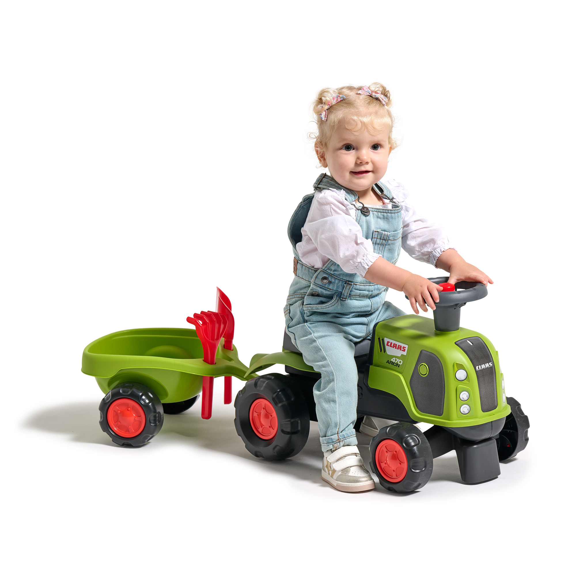 Traktor Falk Claas Med Ratt, Tuta, Släpvagn, Kratta & Lastskopa