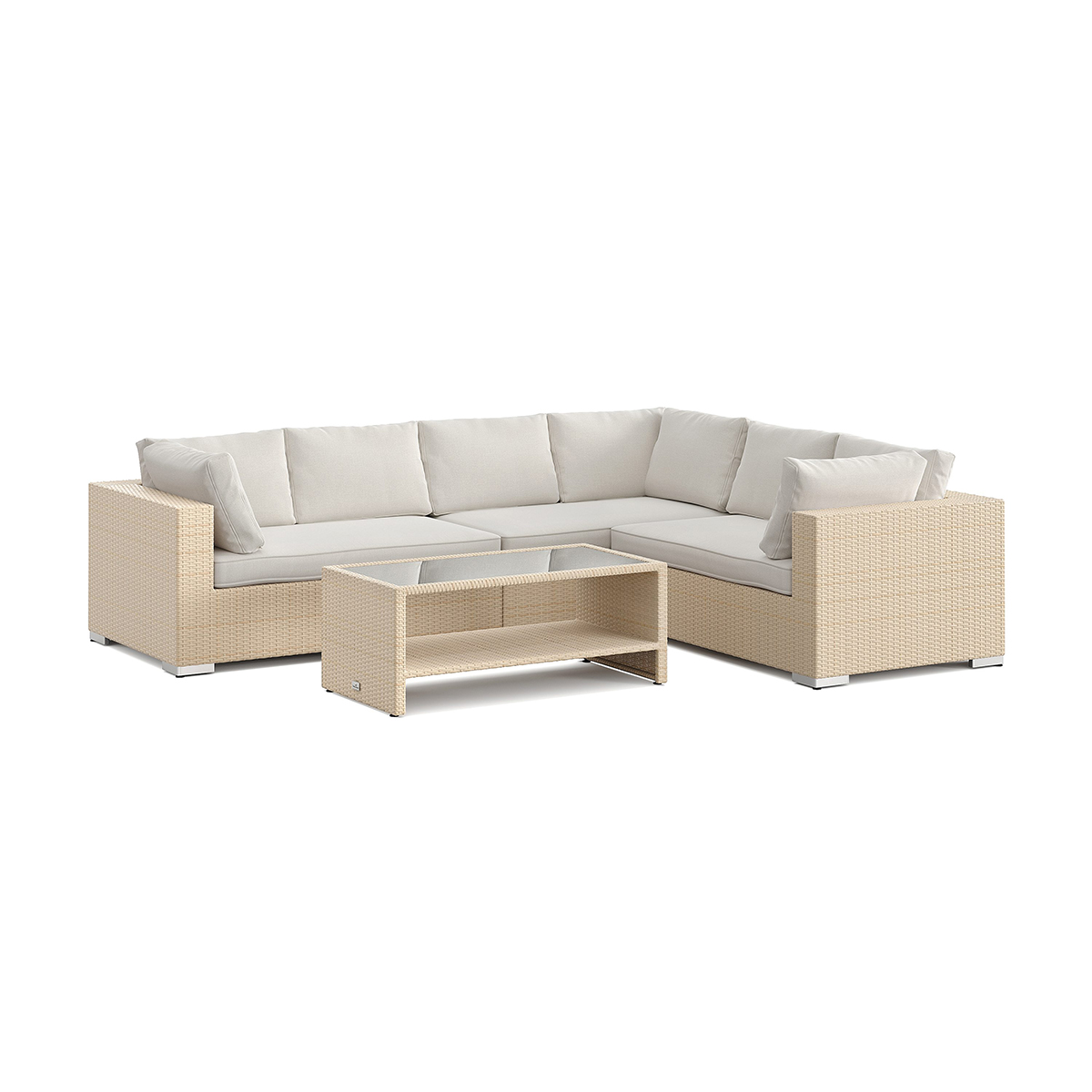 Loungegrupp Comfort Garden Bahamas L-formad utesoffa vänster, 6-sits med bord och hylla