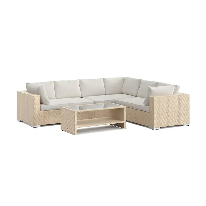 Loungegrupp Comfort Garden Bahamas L-formad utesoffa vänster, 6-sits med bord och hylla
