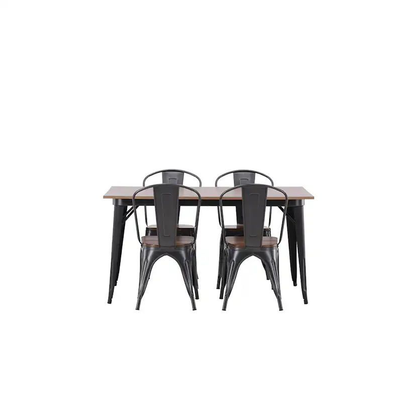 Tempe Dining Table - Black / Walnut MDF +Tempe Dining Chair Mörkgrå/Ek