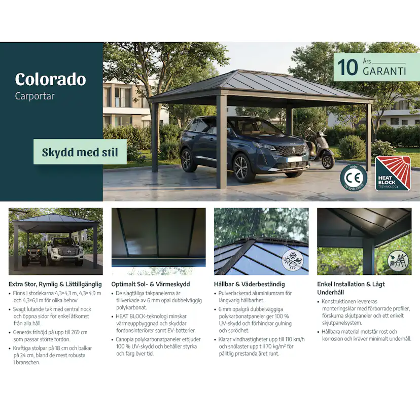 Carport Canopia by Palram Colorado Metall Dubbel Apex 4,3 X 4,3 m