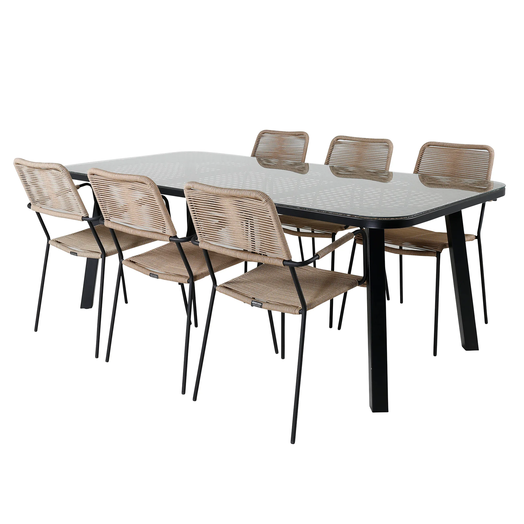 Paola Dining Table - Black Steel / Nature Wicker - 200*100+L Latte