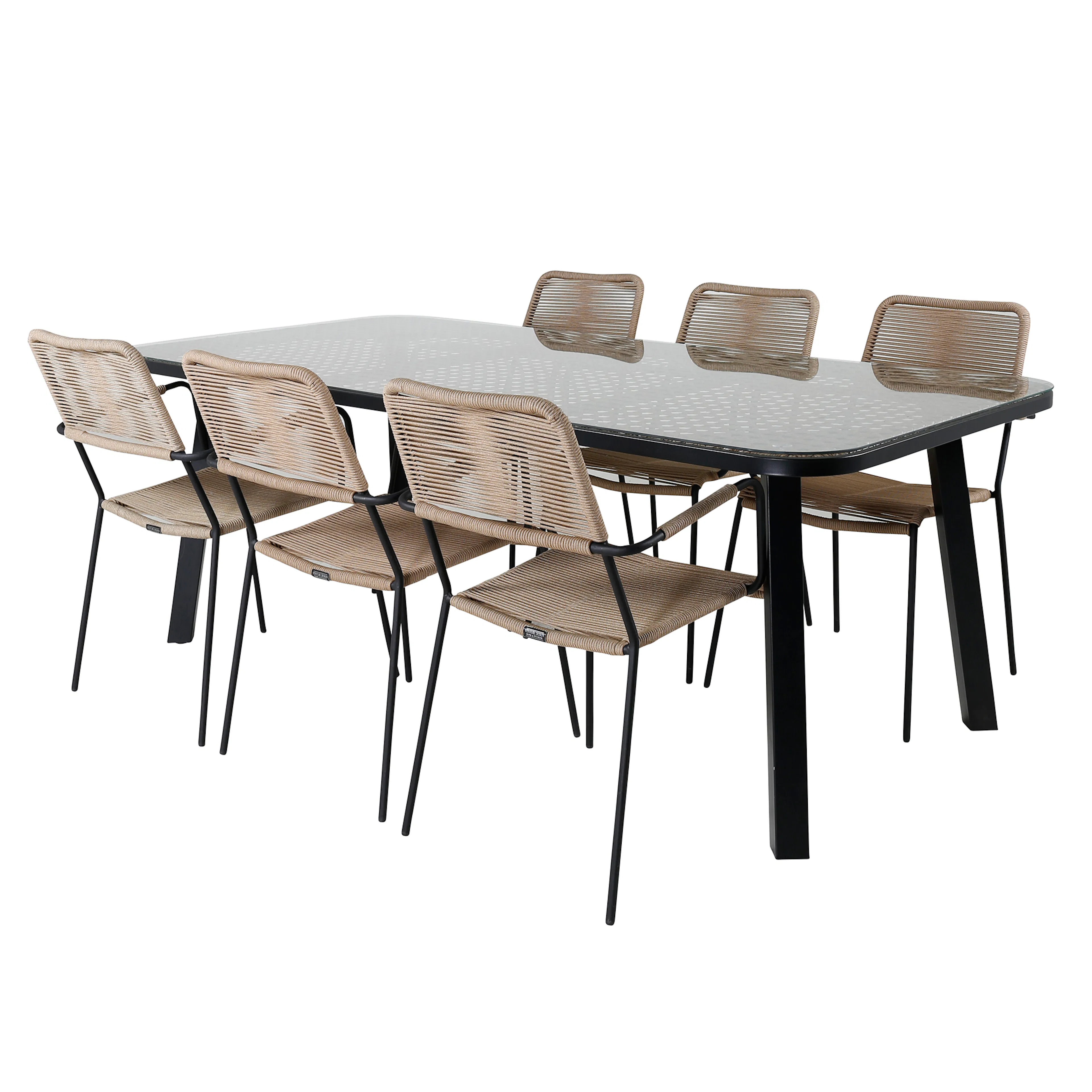 Paola Dining Table - Black Steel / Nature Wicker - 200*100+L Latte