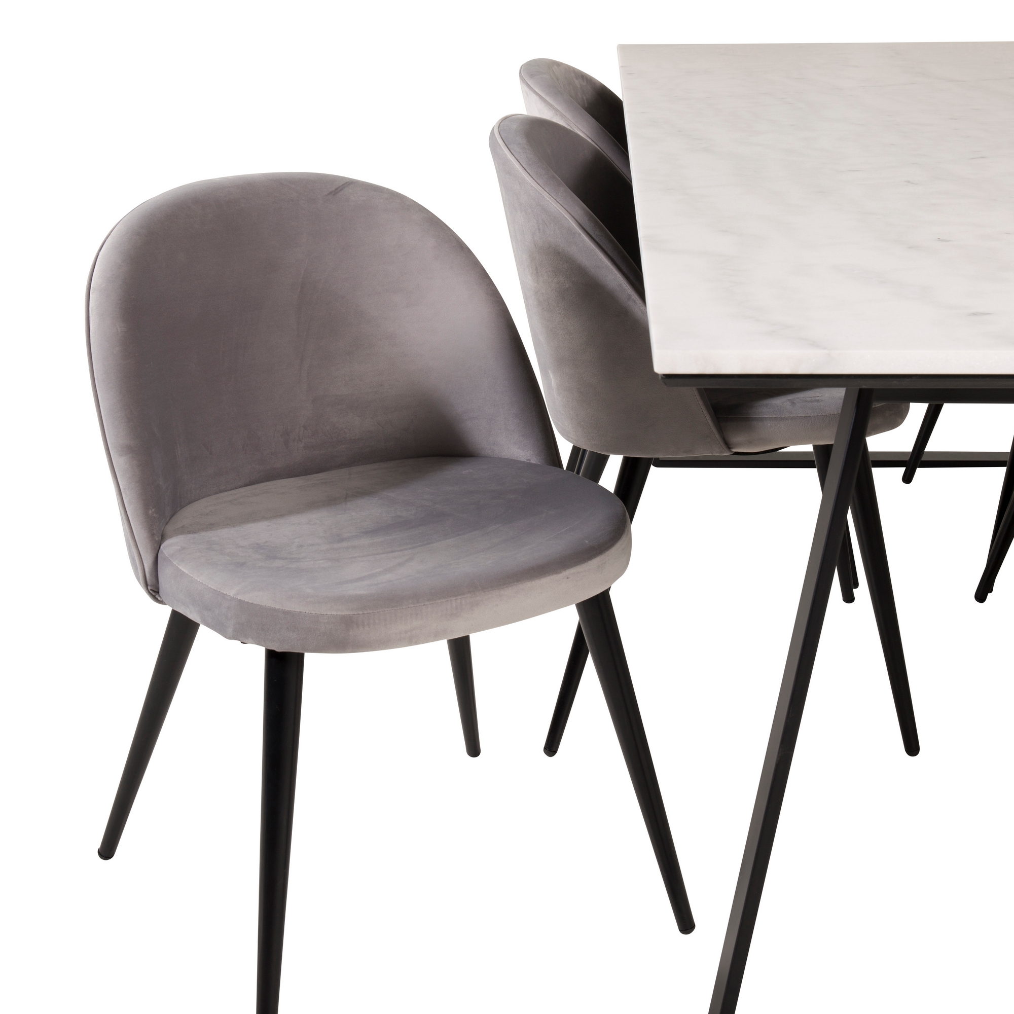 Estelle Matbord - Svart / Vit Marmor - 200*90*H76+Velvet Mat Vit/Ljusgrå