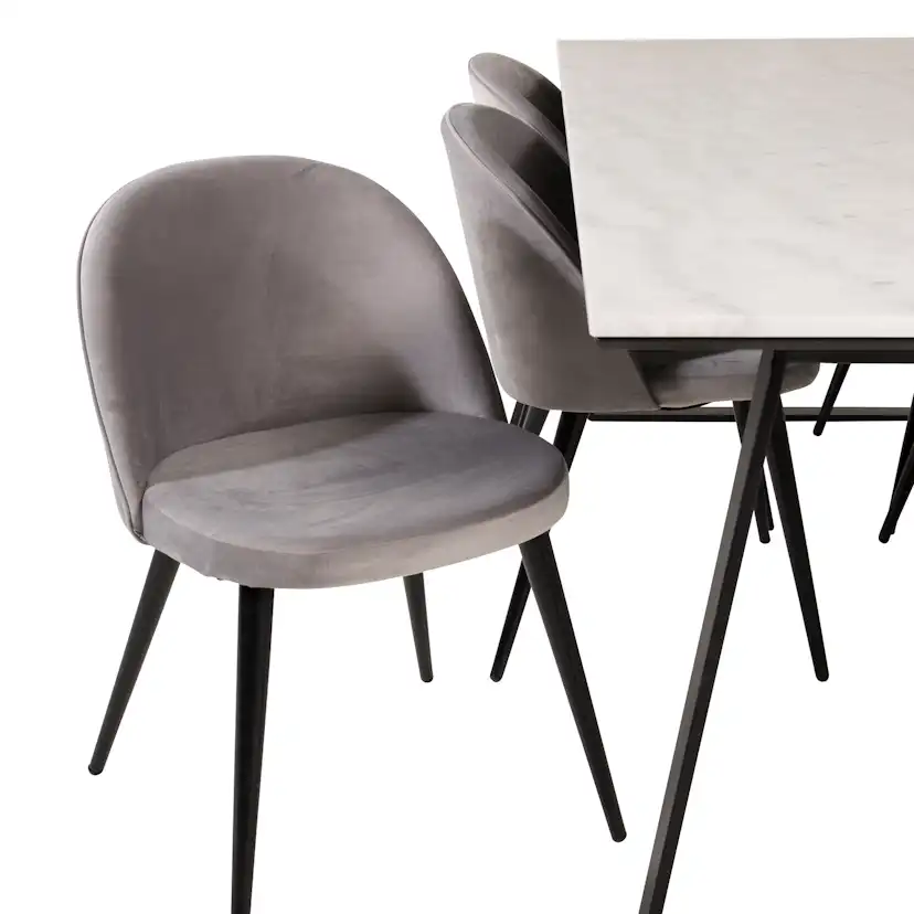 Estelle Matbord - Svart / Vit Marmor - 200*90*H76+Velvet Mat Vit/Ljusgrå