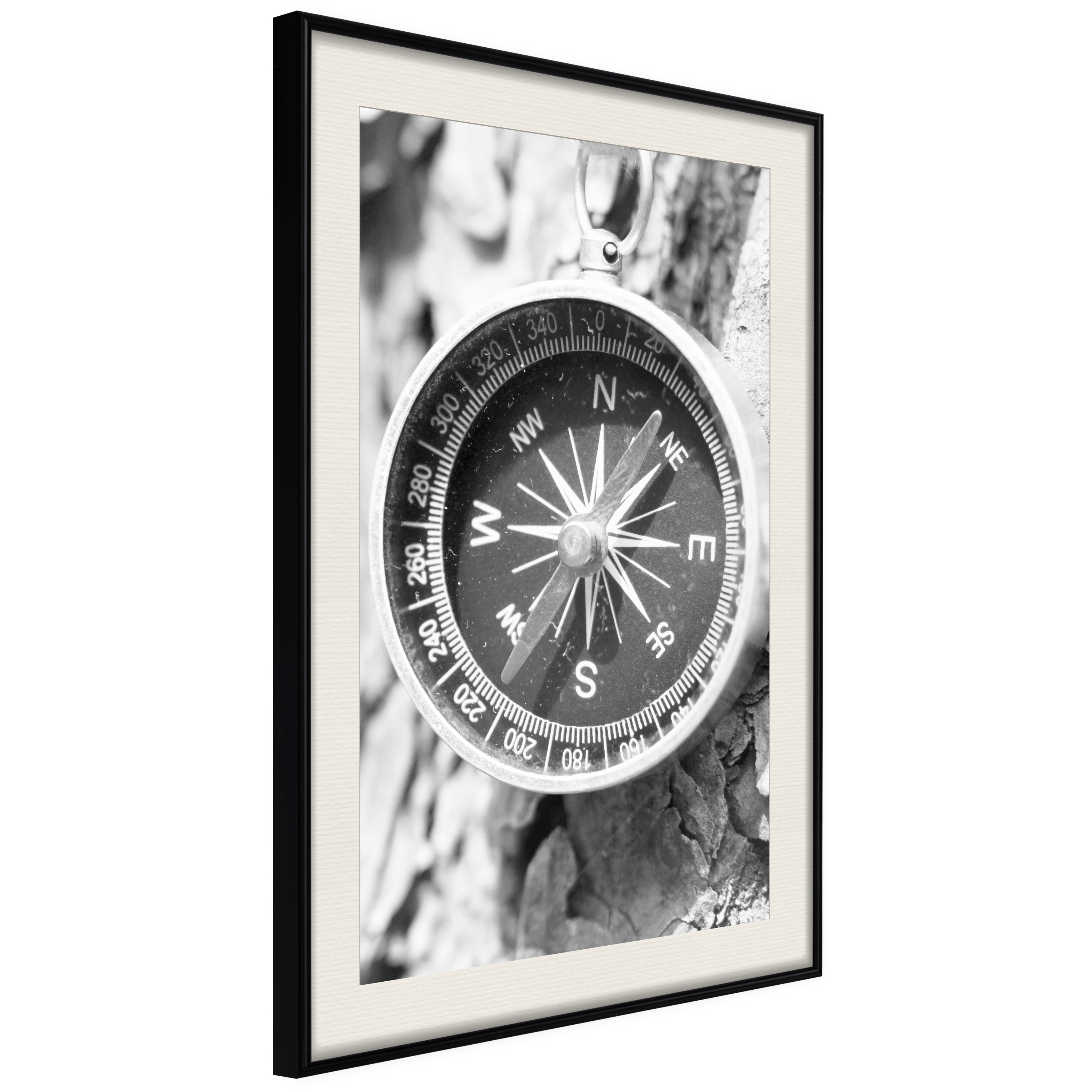 Affisch - Black and White Compass [Poster] 40x60 Svart ram med passepartout, 40x60 cm