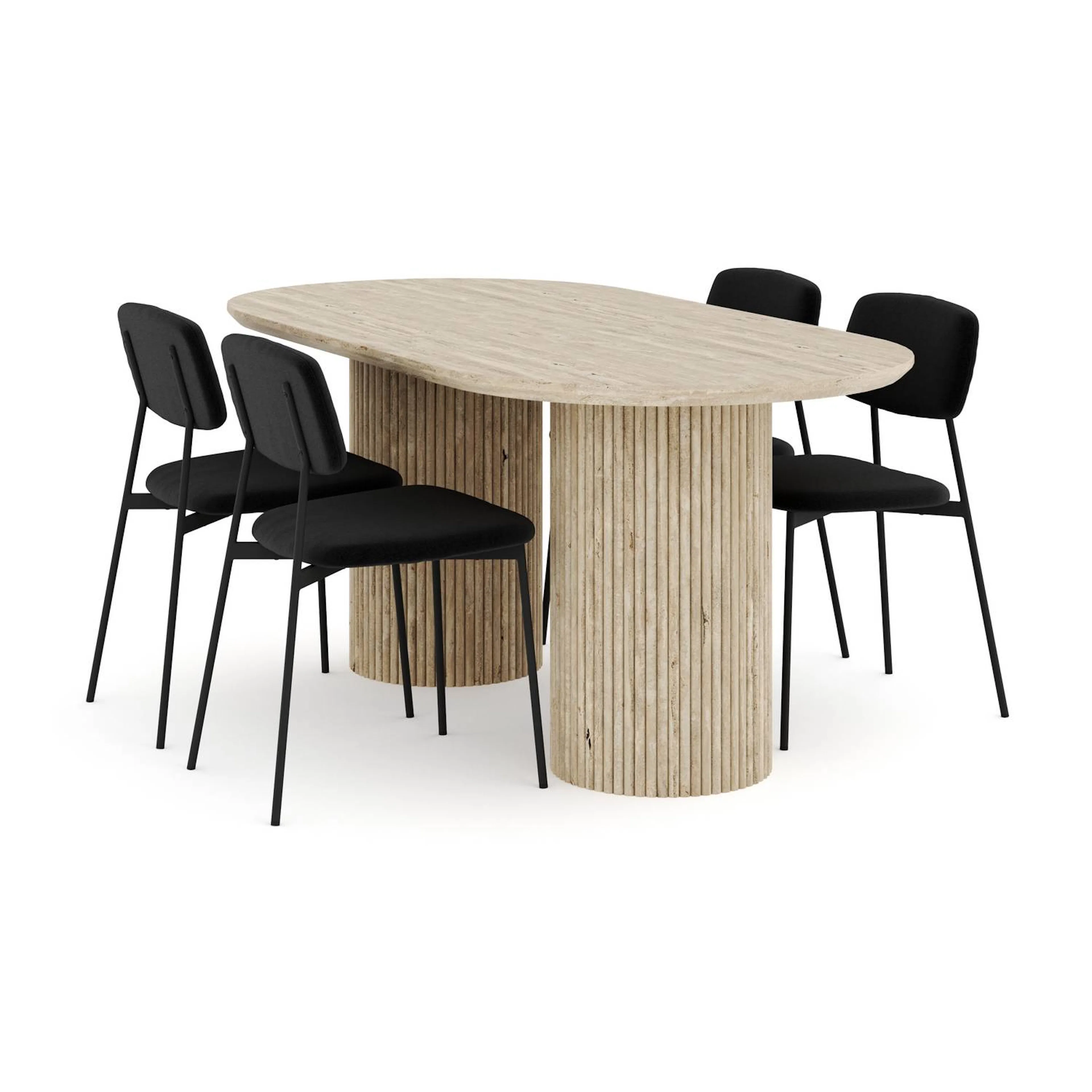 Uppveda Matgrupp 180 cm Oval Travertin med 4 Lowe Matstolar Stol: Svart