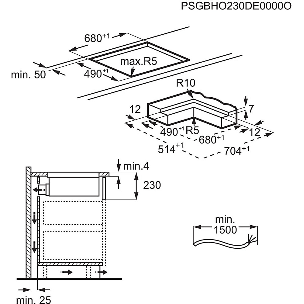Induktionshäll AEG GCH74B01CB med Integrerad Fläkt Med Automatisk Styrning