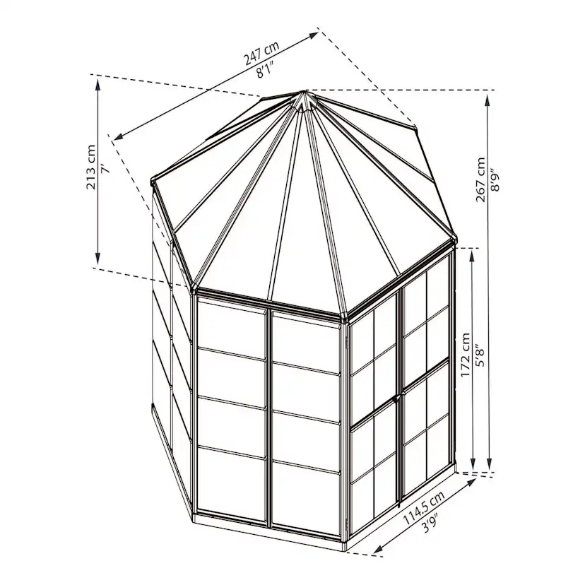 Växthus Canopia by Palram Oasis Hexagonal Aluminiumstomme med UV-Skyddade Polykarbonatpaneler, 6.1 m2