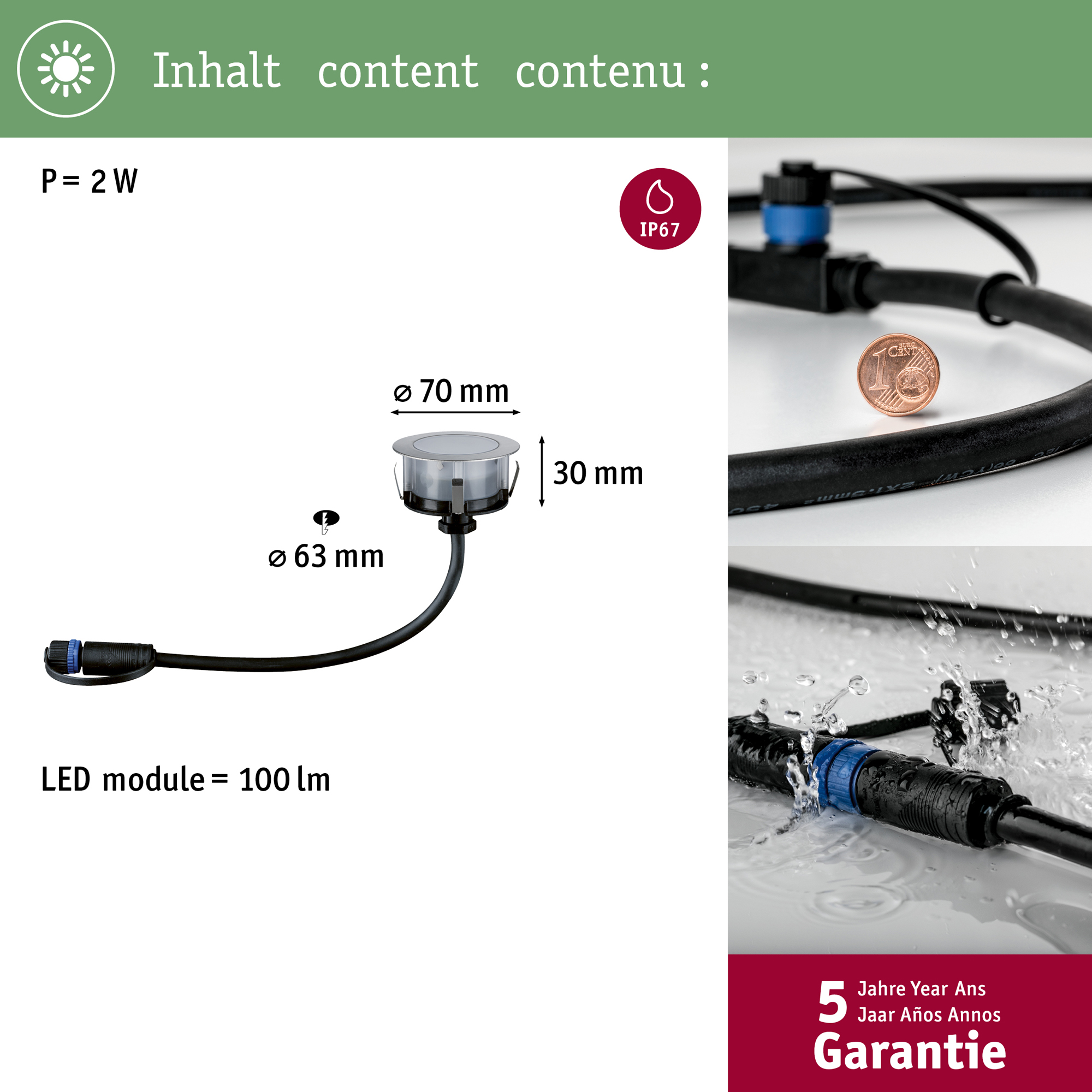 LED Infälld Markbelysning Paulmann Plug & Shine Floor Profil Spot Insektsvänlig IP67 2W