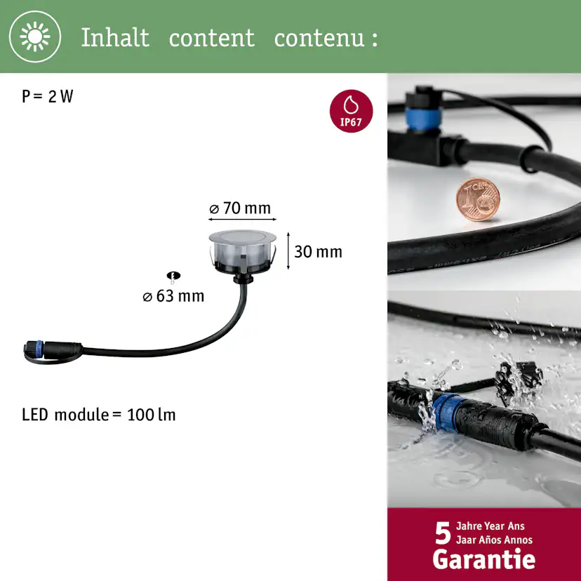 LED Infälld Markbelysning Paulmann Plug & Shine Floor Profil Spot Insektsvänlig IP67 2W