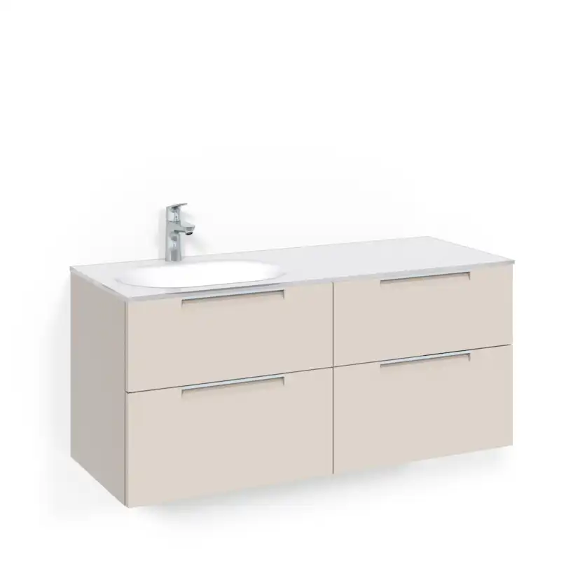 Crown Kommod 120x45D Beige Grip Vitt Glashandfat Vänster Ho Bredd: 1200 mm, Beige, Glastvättställ Vit, Vänster