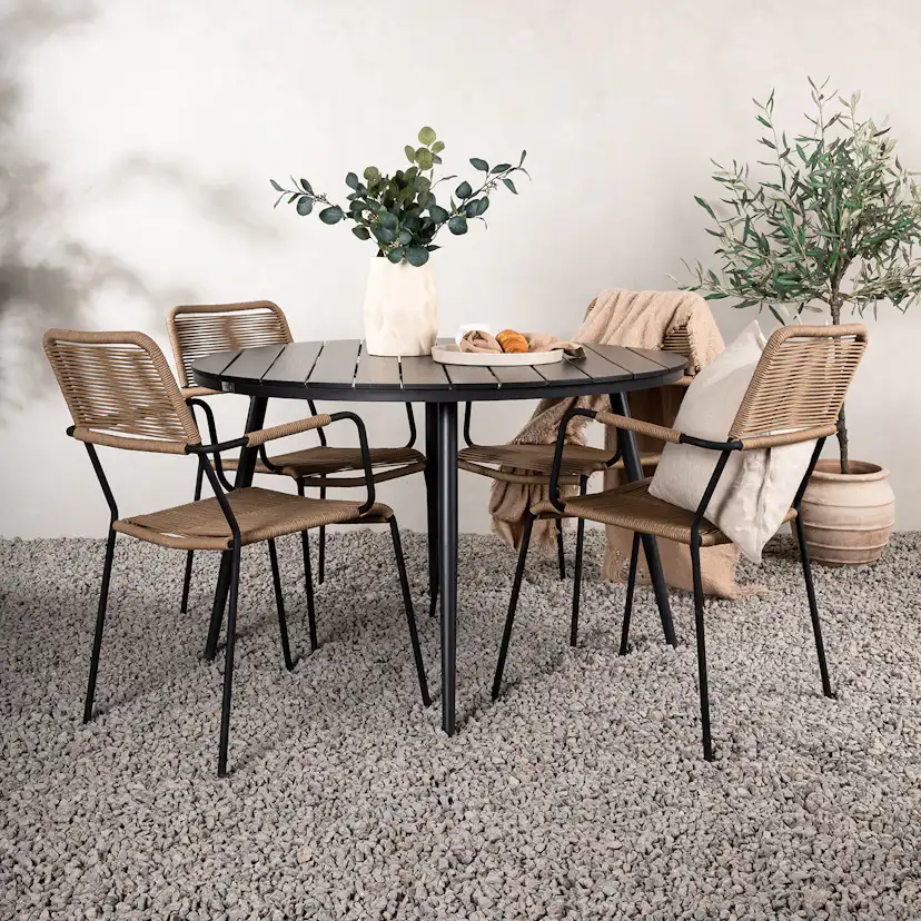 Matgrupp Venture Home Break Ø120 med 4 Lindos Karmstolar