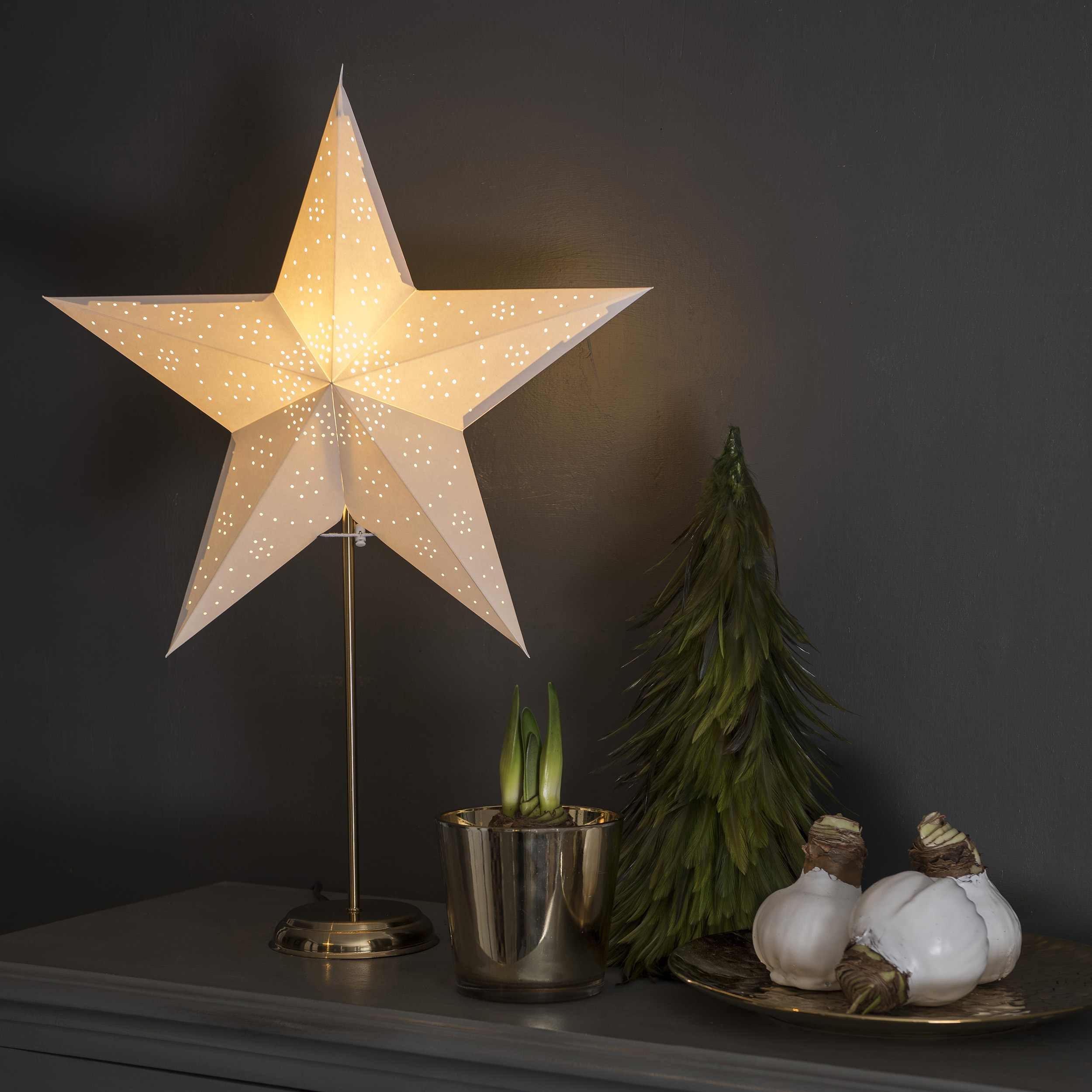 Adventsstjärna Gnosjö Konstsmide Vit Mässingsfot
