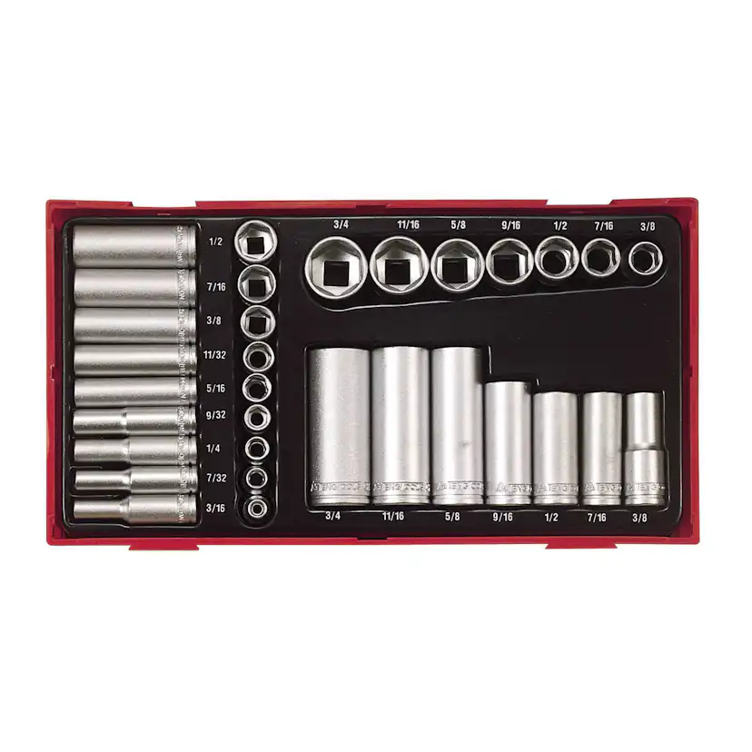 Hylssats 32 delar med 1/4 tum och 3/8 tum fyrkantsfäste Teng Tools TTAF32