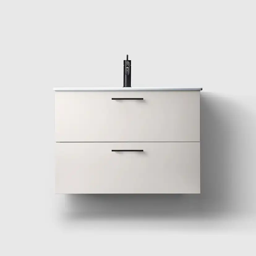 Haven Kommod H3/80S-White-Porcelain Sli Htag A2 05 Matt-Sv Vitlackerad, Tvättställ Slim i Porslin med Handtag A2.05 i Mattsvart