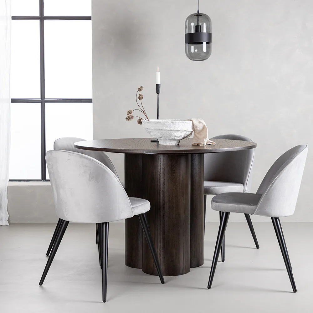 Olivia Dining Table - Mocca / Mocca Veneer +Velvet Dining Ch Grå/Ek