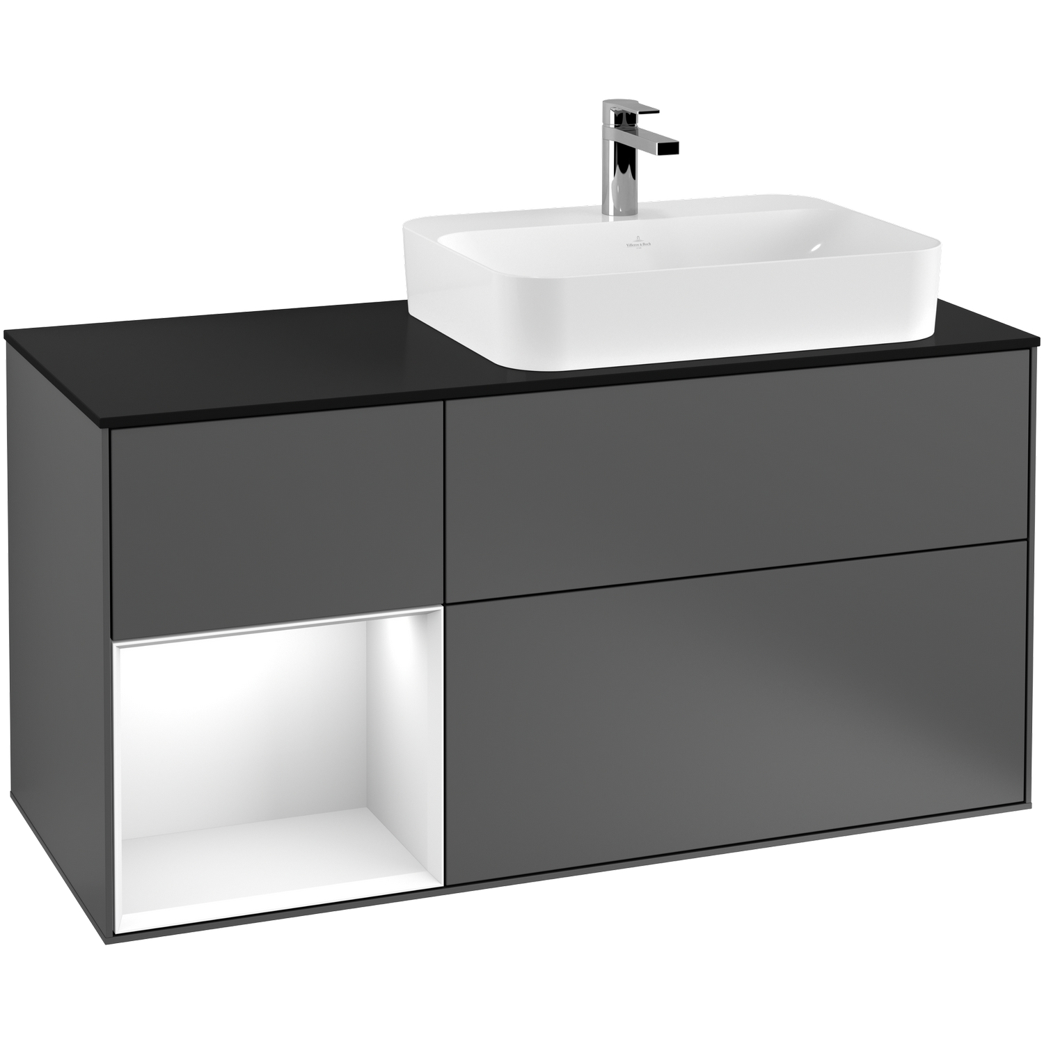 Tvättställsskåp Villeroy & Boch Finion med 3 Lådor Hylla och Bänkskiva för Ocentrerat Ytmonterat Tvättställ
