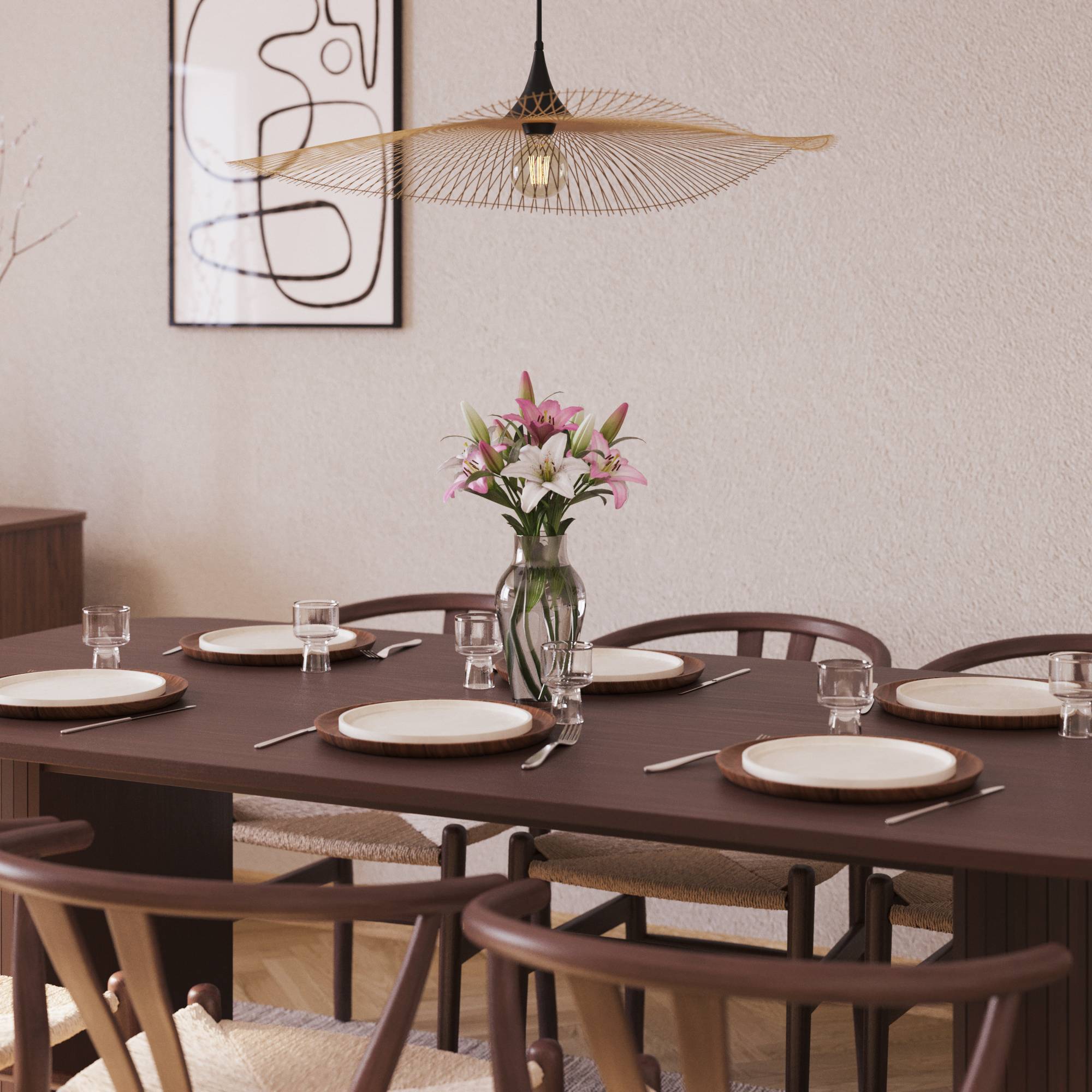 Matgrupp Bark Kopparbo Rektangulärt Matbord 200 cm med 6 Dastoori Matstol Brun