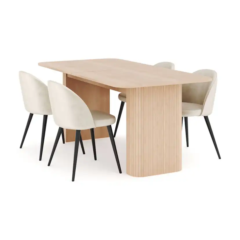 Matgrupp Bark Kopparbo Rektangulärt Matbord 180-240 cm Förlängningsbartt med 4 Valeri Matstol