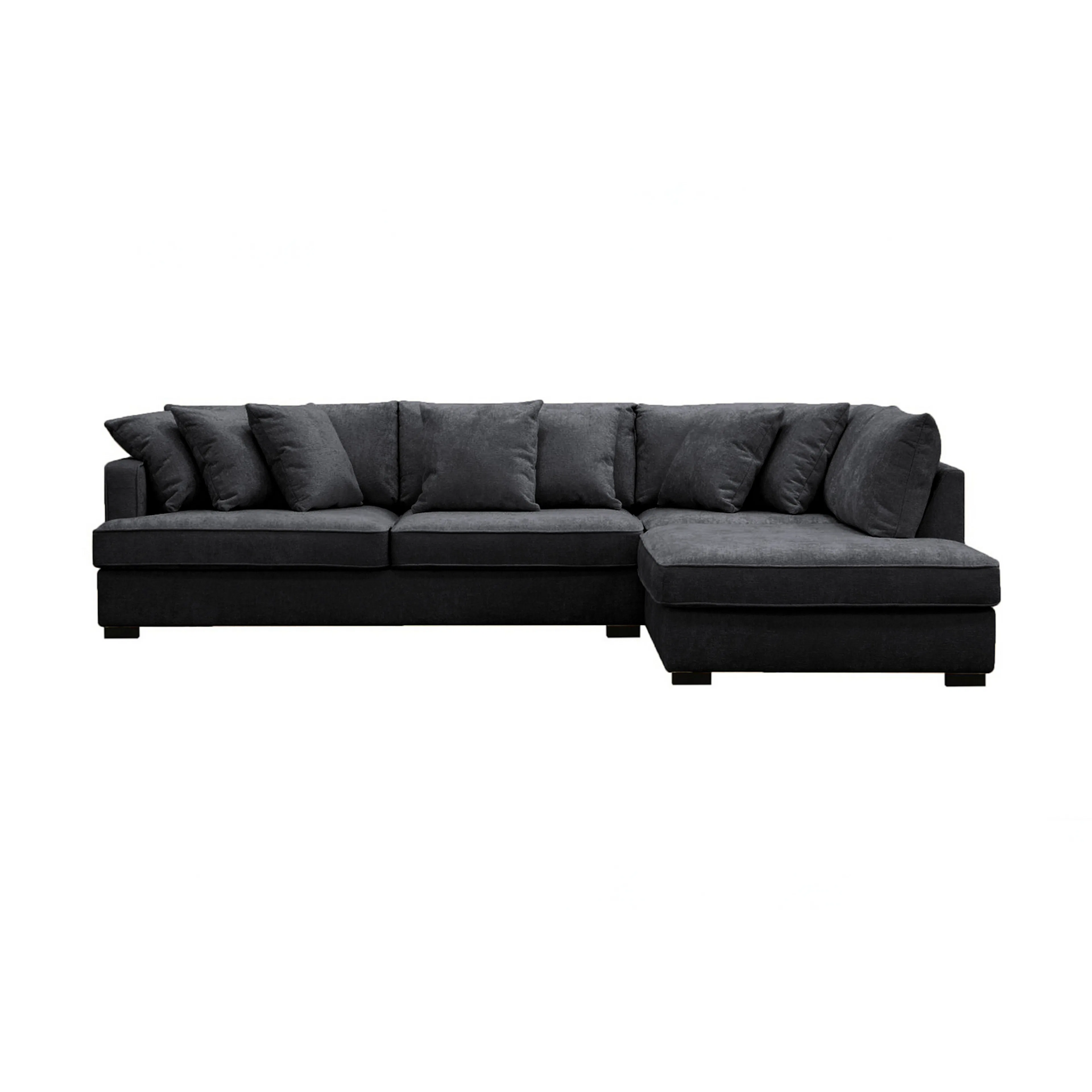 Rossita 4-sits Högervänd L-formad Djup Schäslongsoffa i Chen Svart Chenille, L-formad/Högervänd