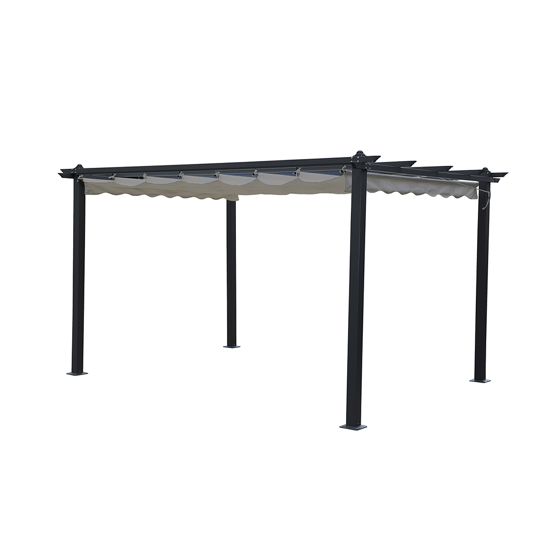 Pergola Skugga 3X4M Svart Ram Grått Tyg