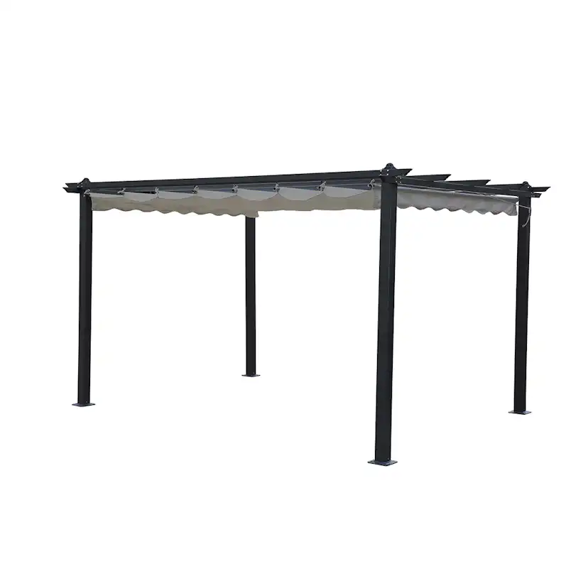 Pergola Skugga 3X4M Svart Ram Grått Tyg