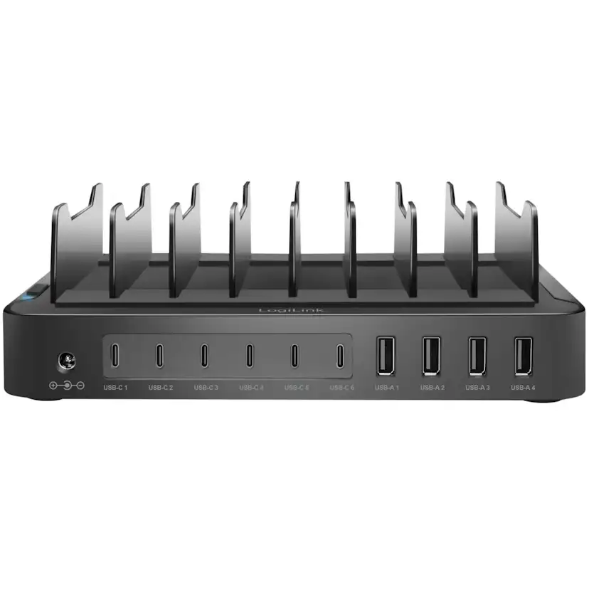 Laddstation LogiLink 10 Portar 6 st USB-C + 4st USB-A PD/QC3.0 120W