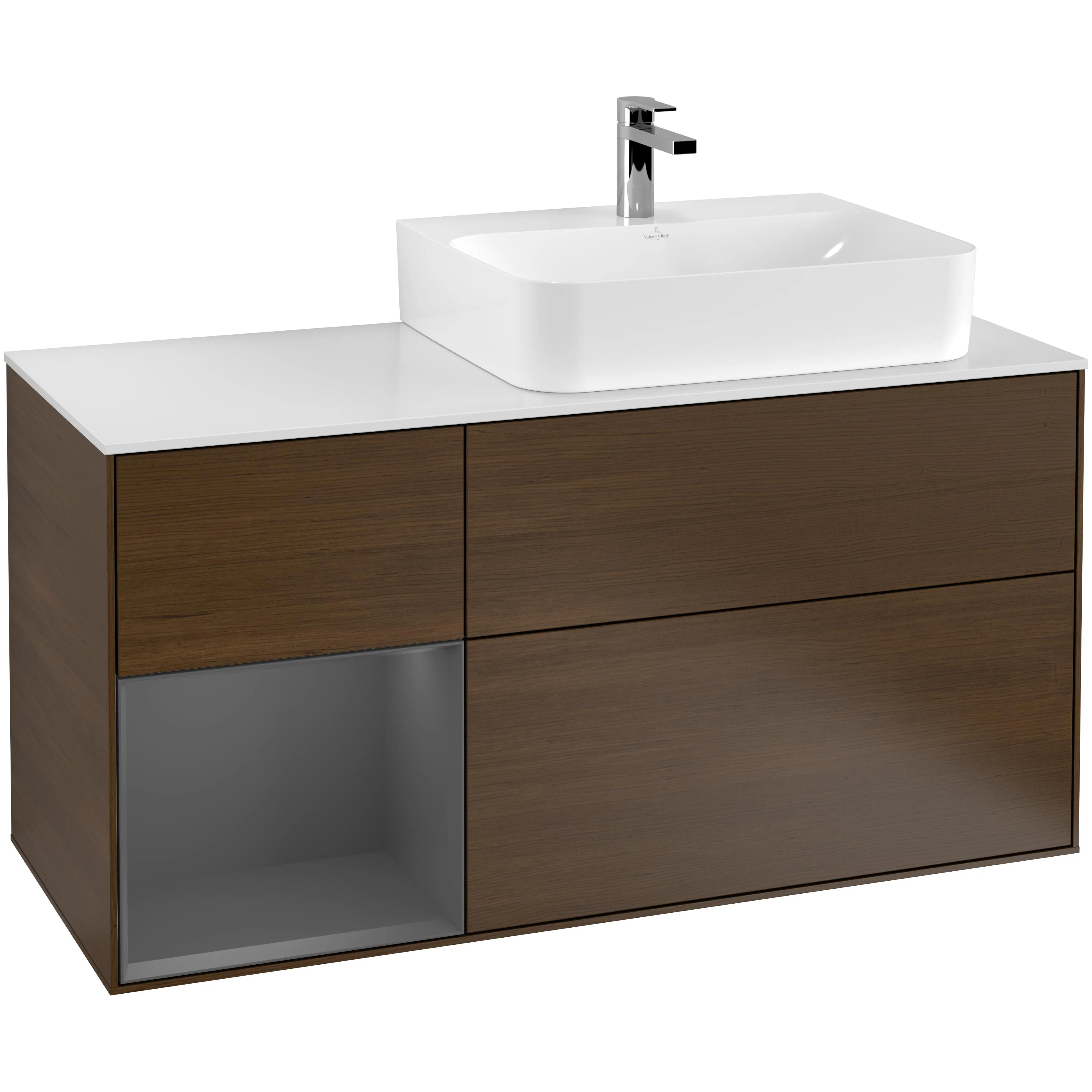 Tvättställsskåp Villeroy & Boch Finion med 3 Lådor Hylla och Bänkskiva för Ocentrerat Tvättställ