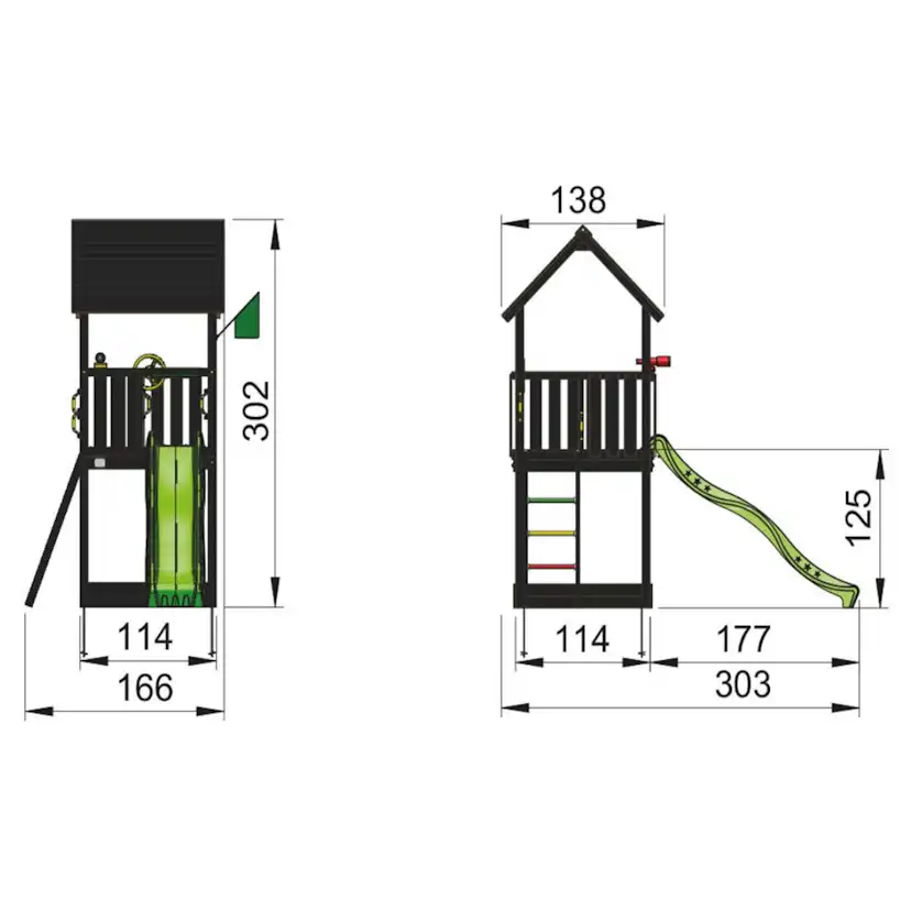 Lektorn Jungle Gym Club inkl. rutschkana, grundmålat svart