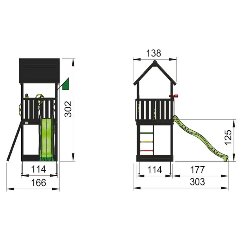 Lektorn Jungle Gym Club inkl. rutschkana, grundmålat svart