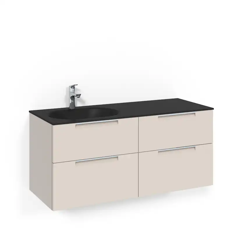 Crown Kommod 120x45D Beige Grip Svart Glashandfat Vänster Ho Bredd: 1200 mm, Beige, Glastvättställ Mattsvart, Vänster