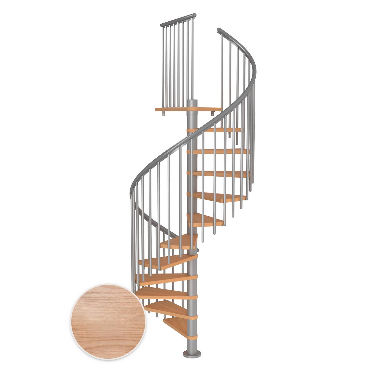 MONTREAL ek multiplex pearl grey CLASSIC4 13T Ø140 Pearl Grey, D: 1400 mm, Golv till golv höjd: 2870-3290 mm, 13+1 steg