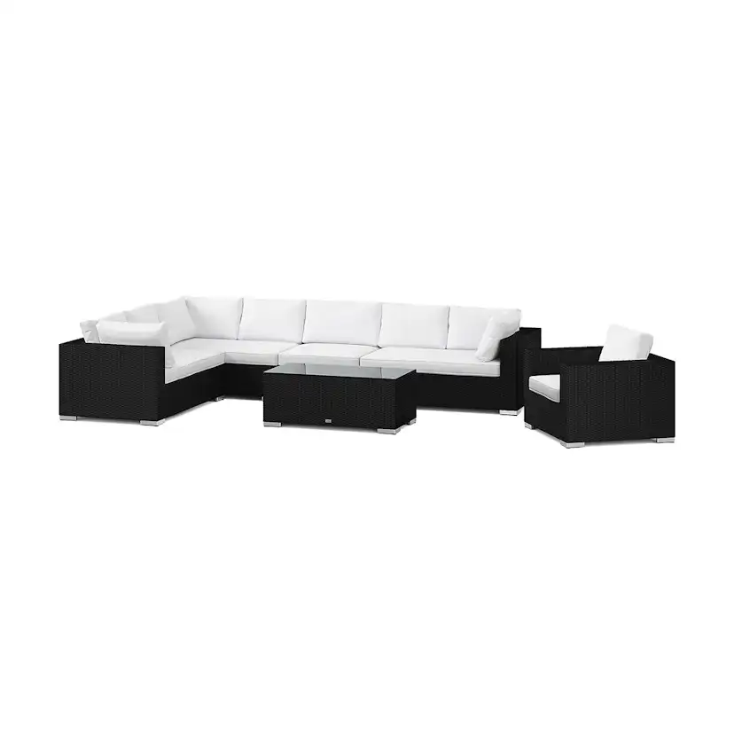 Loungegrupp Comfort Garden Bahamas utomhus L-soffa höger 8-sits med fåtölj och bord