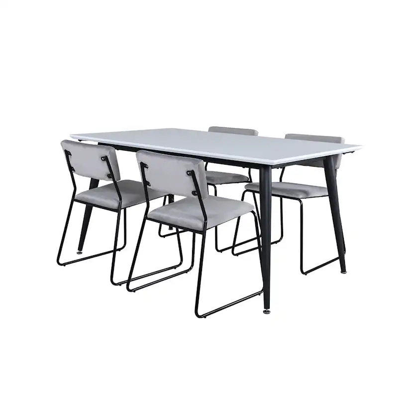 Jimmy Dining Table - Black / White HPL+Kenth Chair - Black Grå/Vit/Svart