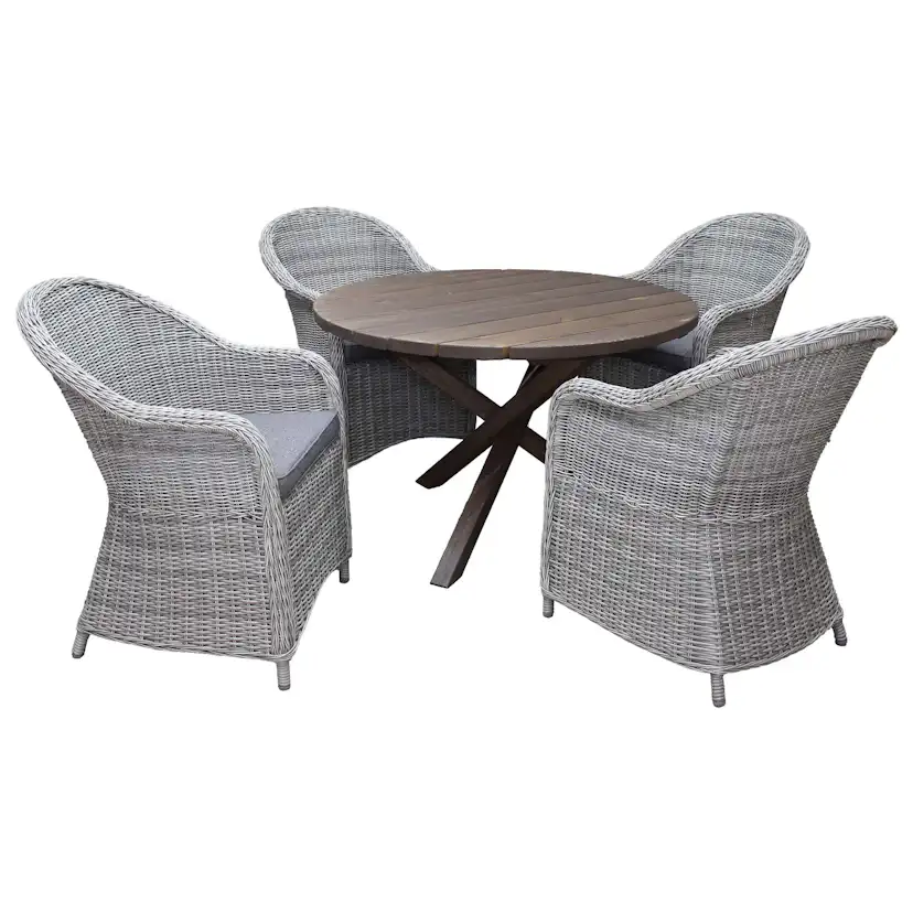 Matgrupp Utomhus Baltic Garden Ø 112 cm bord & 4 Belize grå stolar