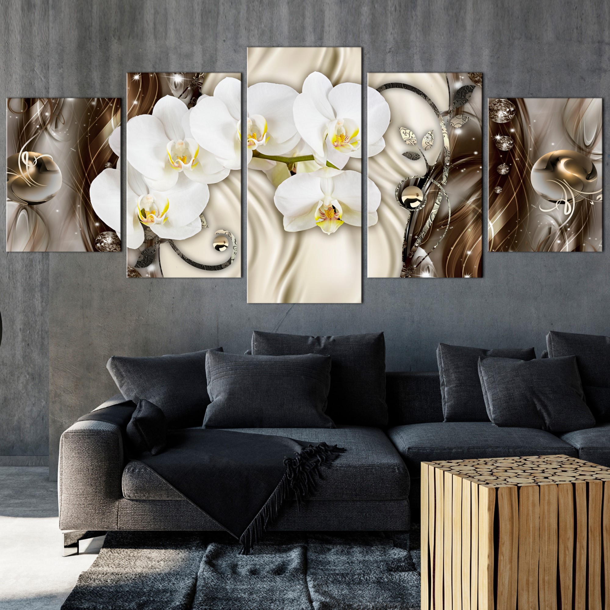 Tavla Arkiio Orchid Waterfall Wide Brown 5 delar