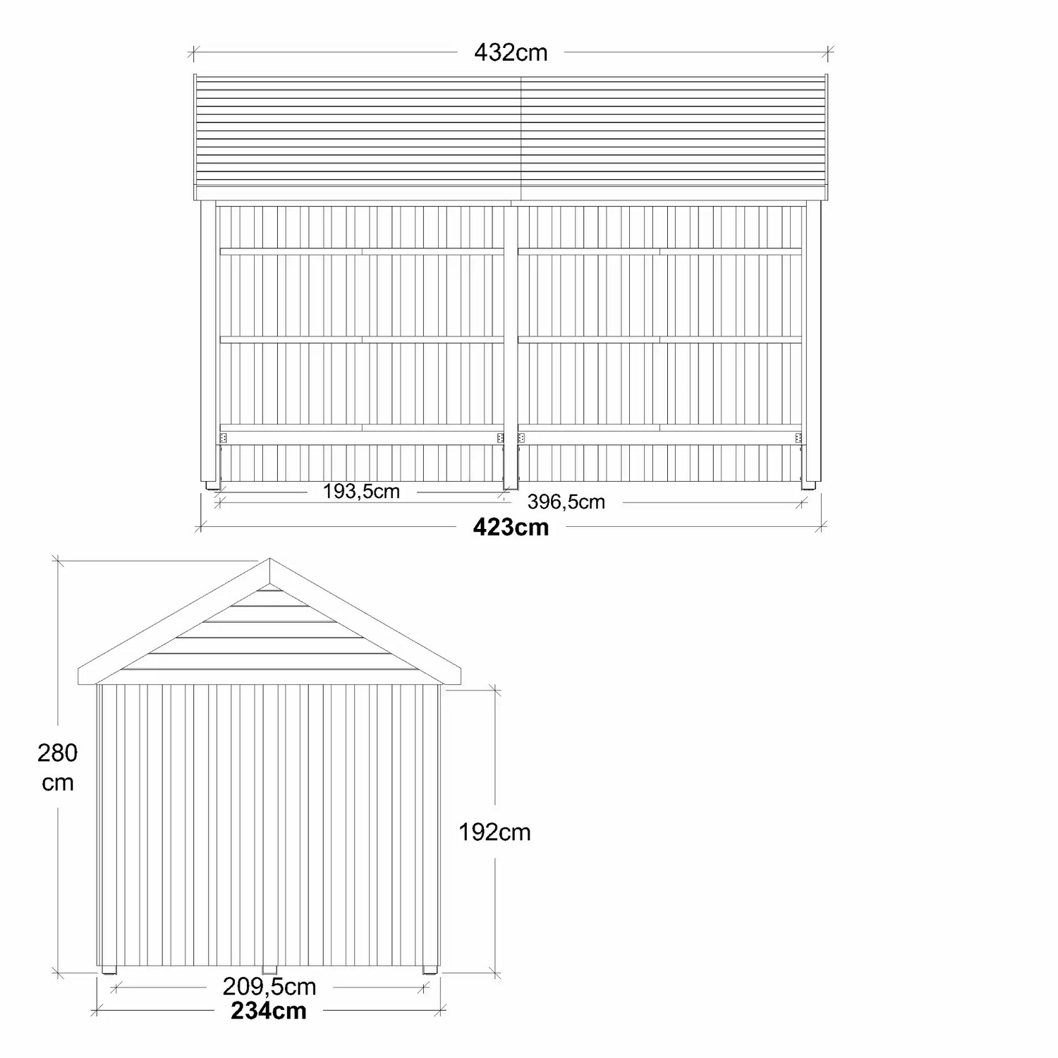 Classic Multi Trädgårdshus 10 m² - 2 moduler öppna Utan takpapp, aluminiumslister och H-stolpfötter
