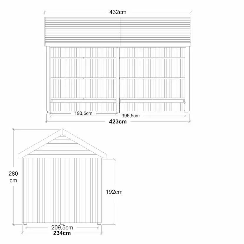 Classic Multi Trädgårdshus 10 m² - 2 moduler öppna Utan takpapp, aluminiumslister och H-stolpfötter