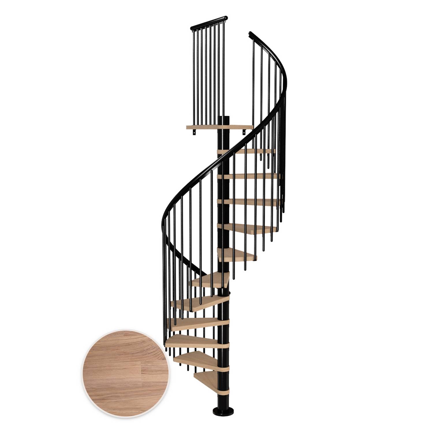 MONTREAL spiral ek vit oljad svart CLASSIC4 12T Ø120 Svart, D: 1200 mm, Golv till golv höjd: 2700-3090 mm, 12+1 steg